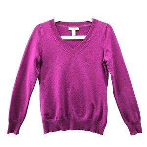 Banana Republic Extra Fine Merino Wool Blend Sweater Womens S V-Neck Purple